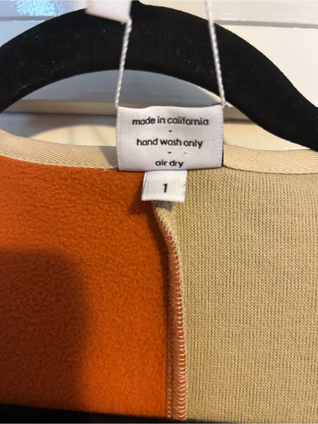 Open-Front Fleece Cardigan In Beige With Rust Patchwork Lining — image 3 of 6